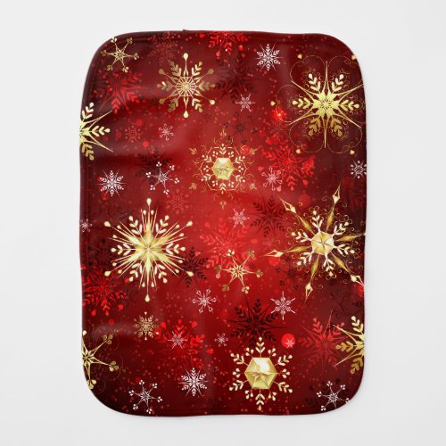 Christmas Golden Snowflakes on Red Background Baby Burp Cloth