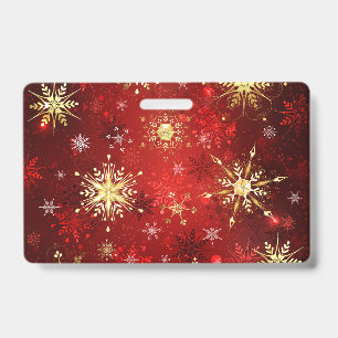 Christmas Golden Snowflakes on Red Background Badge