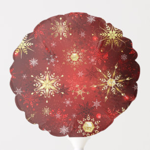 Christmas Golden Snowflakes on Red Background Balloon