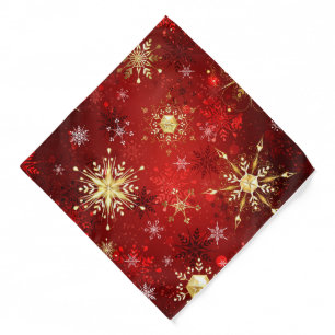 Christmas Golden Snowflakes on Red Background Bandana