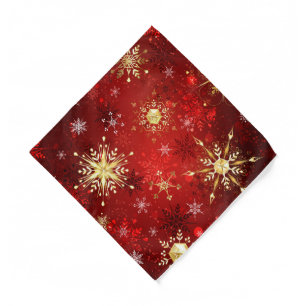 Christmas Golden Snowflakes on Red Background Bandana