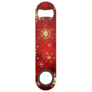 Christmas Golden Snowflakes on Red Background Bar Key