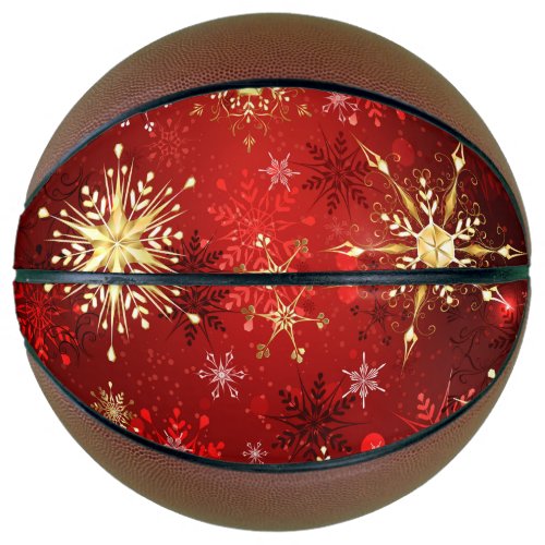 Christmas Golden Snowflakes on Red Background Basketball