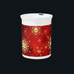 Christmas Golden Snowflakes on Red Background Beverage Pitcher<br><div class="desc">Red Christmas background with gold and white jewelry snowflakes. Golden snowflakes.</div>