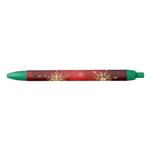 Christmas Golden Snowflakes on Red Background Black Ink Pen