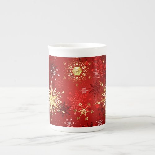 Christmas Golden Snowflakes on Red Background Bone China Mug