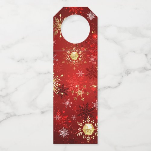 Christmas Golden Snowflakes on Red Background Bottle Hanger Tag