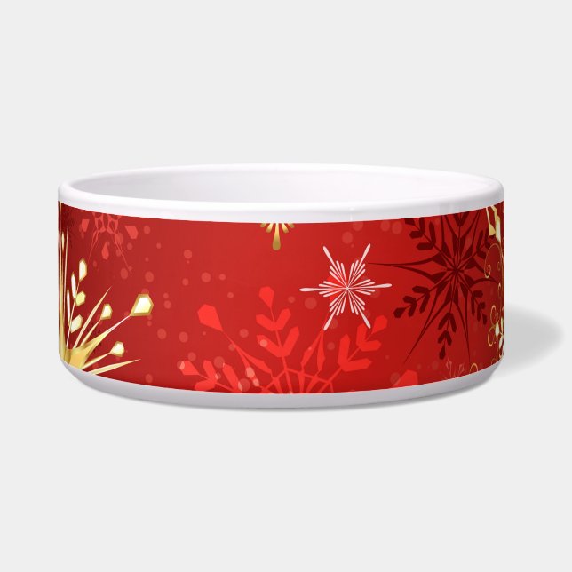 Christmas Golden Snowflakes on Red Background Bowl (Front)