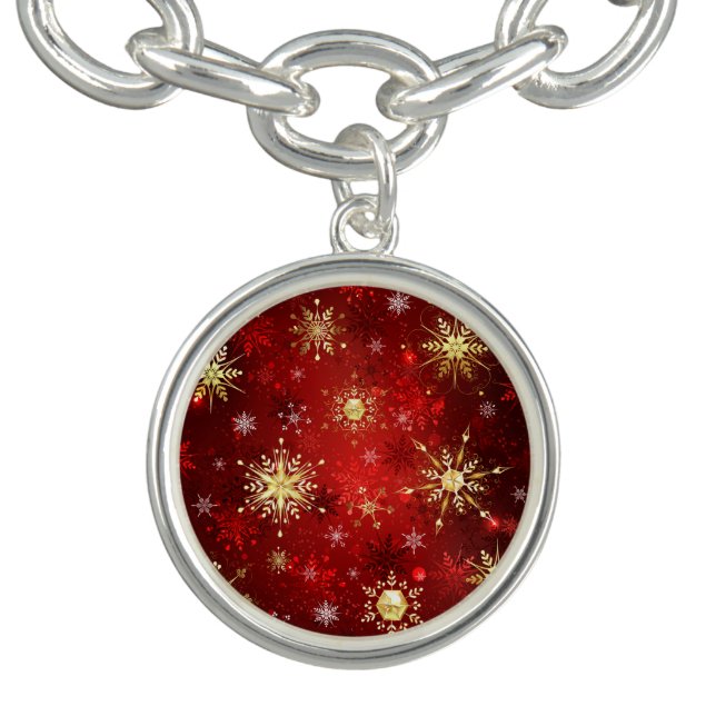 Christmas Golden Snowflakes on Red Background Bracelet (Design)