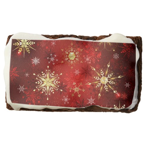 Christmas Golden Snowflakes on Red Background Brownie