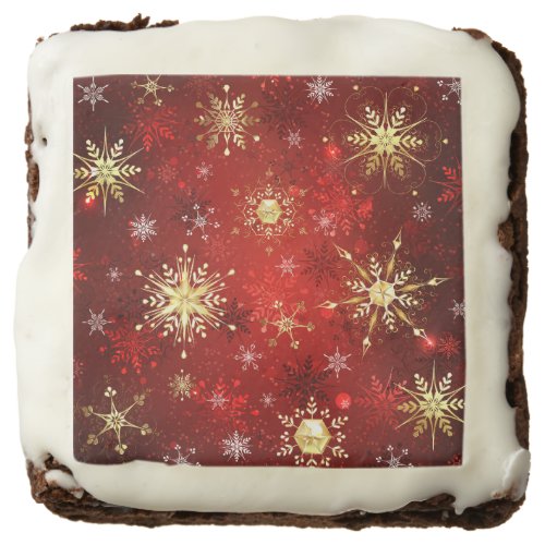 Christmas Golden Snowflakes on Red Background Brownie