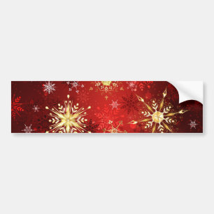 Christmas Golden Snowflakes on Red Background Bumper Sticker