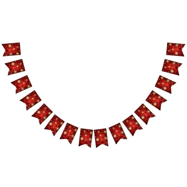 Christmas Golden Snowflakes on Red Background Bunting Flags (All)