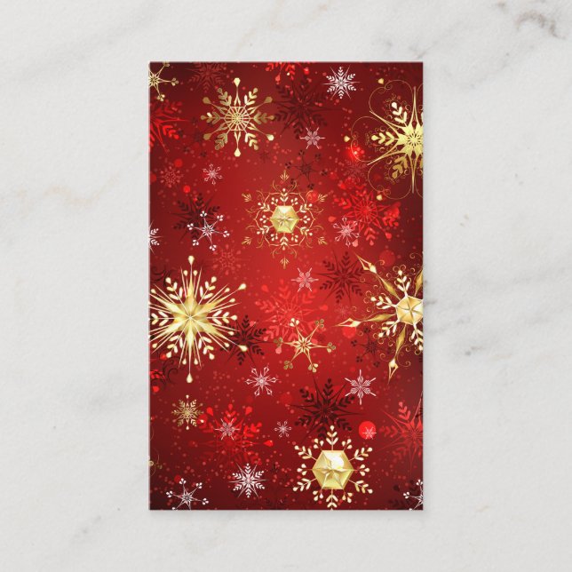 Christmas Golden Snowflakes on Red Background Business Card (Front)