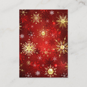 Christmas Golden Snowflakes on Red Background Business Card