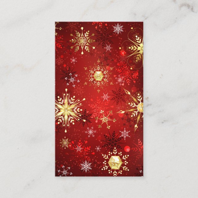 Christmas Golden Snowflakes on Red Background Calling Card (Front)