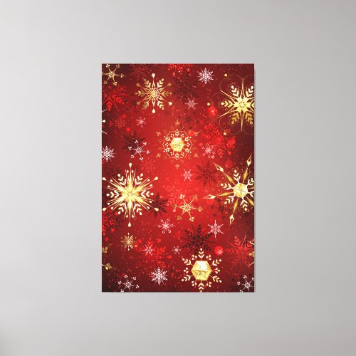 Christmas Golden Snowflakes on Red Background Canvas Print