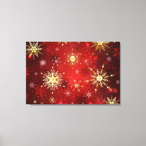 Christmas Golden Snowflakes on Red Background Canvas Print