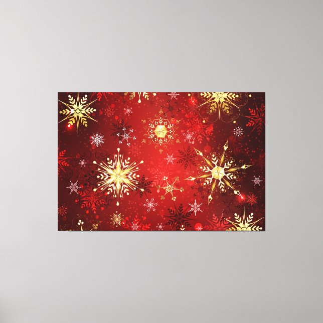 Christmas Golden Snowflakes on Red Background Canvas Print (Front)