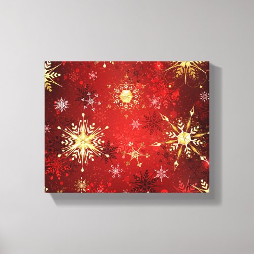 Christmas Golden Snowflakes on Red Background Canvas Print