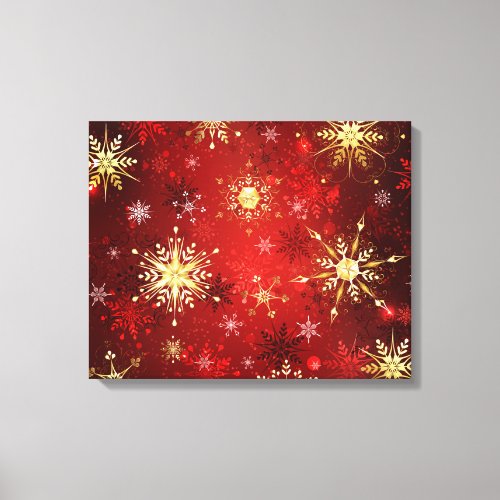 Christmas Golden Snowflakes on Red Background Canvas Print