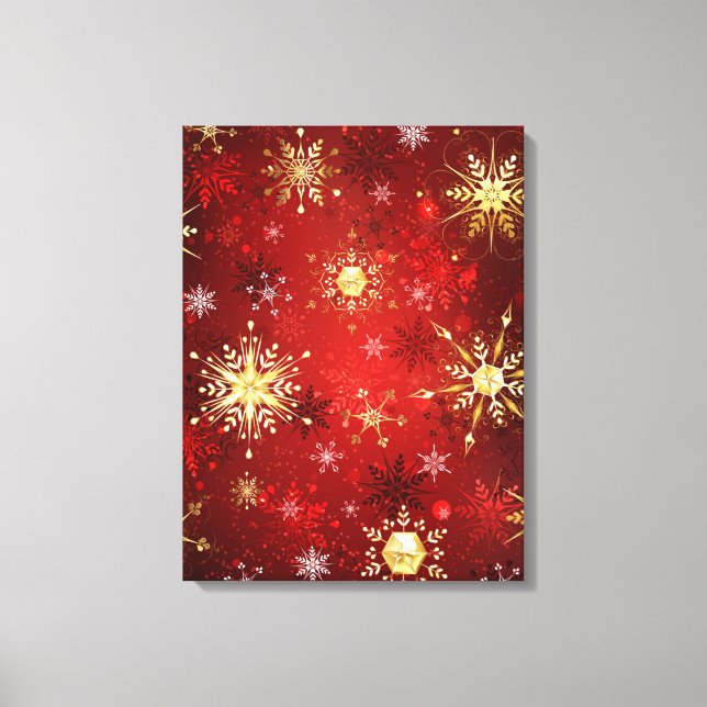 Christmas Golden Snowflakes on Red Background Canvas Print (Front)