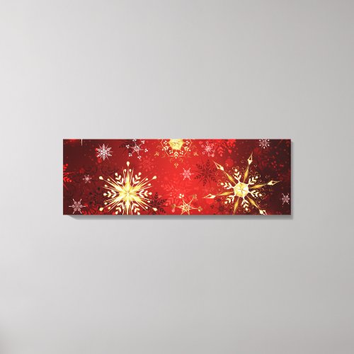 Christmas Golden Snowflakes on Red Background Canvas Print