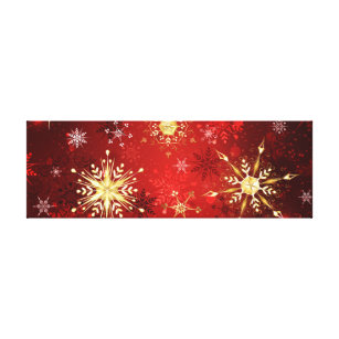 Christmas Golden Snowflakes on Red Background Canvas Print