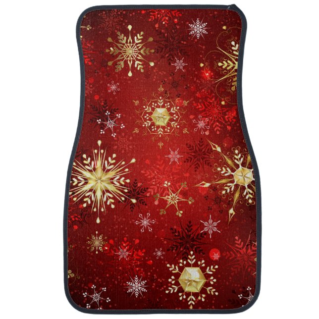 Christmas Golden Snowflakes on Red Background Car Floor Mat (Front)