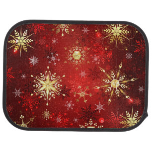 Christmas Golden Snowflakes on Red Background Car Floor Mat