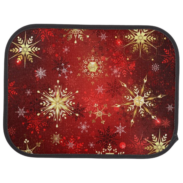 Christmas Golden Snowflakes on Red Background Car Floor Mat (Rear)