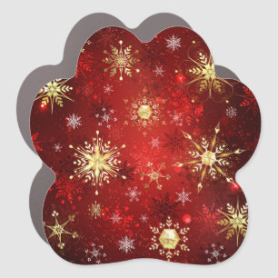 Christmas Golden Snowflakes on Red Background Car Magnet