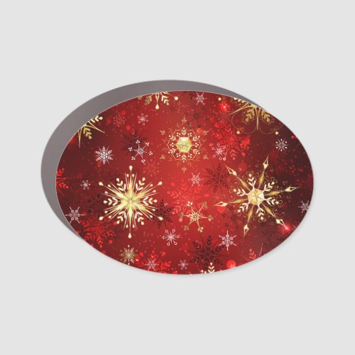 Christmas Golden Snowflakes on Red Background Car Magnet