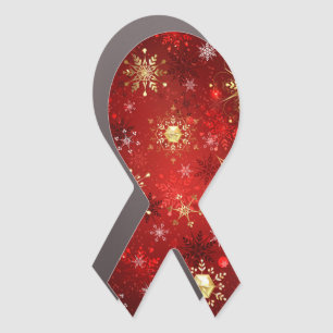 Christmas Golden Snowflakes on Red Background Car Magnet