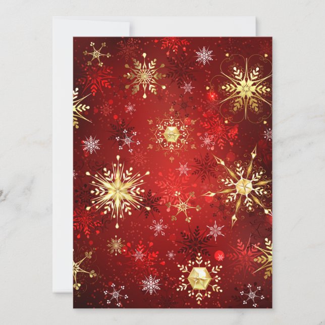Christmas Golden Snowflakes on Red Background Card (Front)