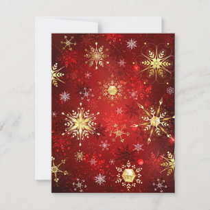 Christmas Golden Snowflakes on Red Background Card