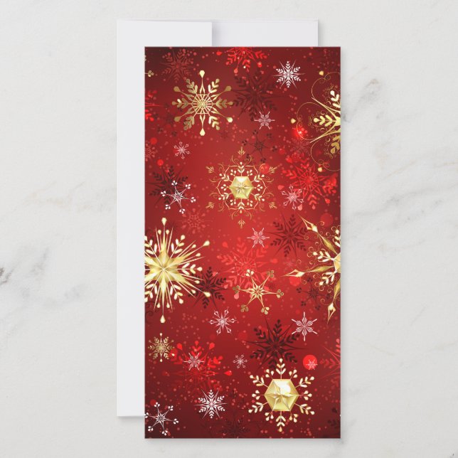Christmas Golden Snowflakes on Red Background Card (Front)