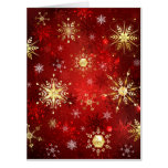 Christmas Golden Snowflakes on Red Background Card