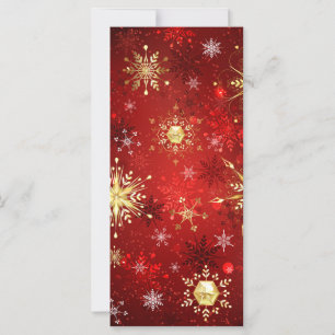 Christmas Golden Snowflakes on Red Background Card