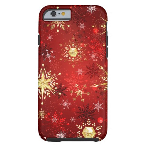 Christmas Golden Snowflakes on Red Background Tough iPhone 6 Case