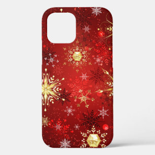Christmas Golden Snowflakes on Red Background iPhone 12 Pro Case