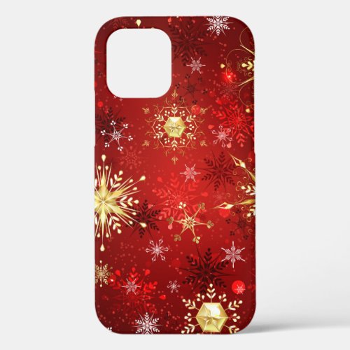 Christmas Golden Snowflakes on Red Background iPhone 12 Pro Case