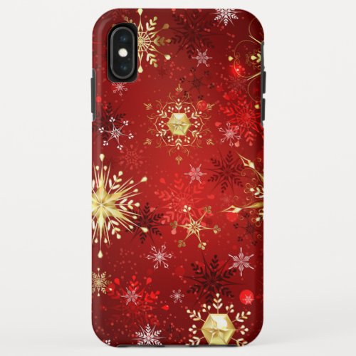 Christmas Golden Snowflakes on Red Background iPhone XS Max Case