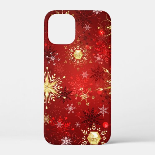 Christmas Golden Snowflakes on Red Background iPhone 12 Mini Case