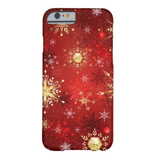 Christmas Golden Snowflakes on Red Background Barely There iPhone 6 Case