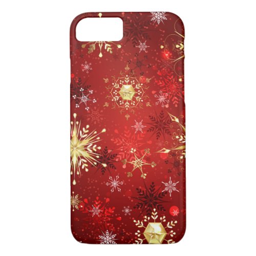 Christmas Golden Snowflakes on Red Background iPhone 87 Case