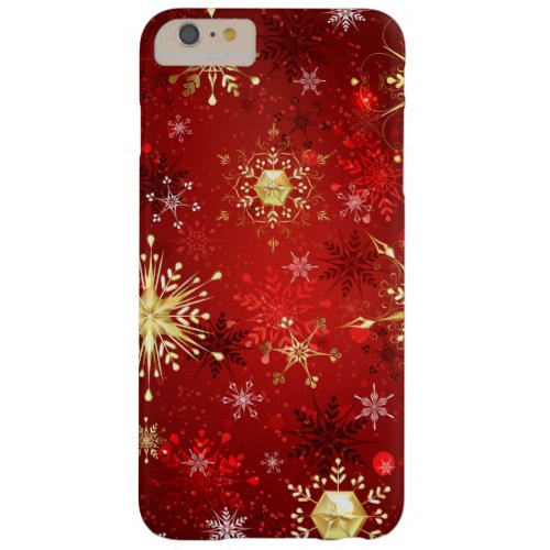 Christmas Golden Snowflakes on Red Background Barely There iPhone 6 Plus Case