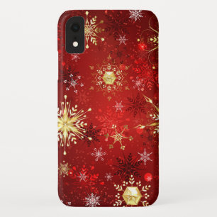 Christmas Golden Snowflakes on Red Background iPhone XR Case