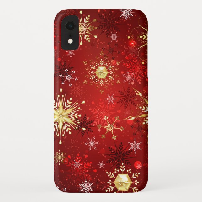 Christmas Golden Snowflakes on Red Background Case-Mate iPhone Case (Back)