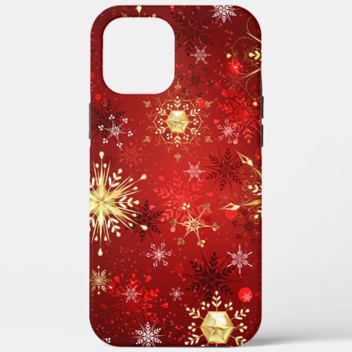 Christmas Golden Snowflakes on Red Background iPhone 12 Pro Max Case